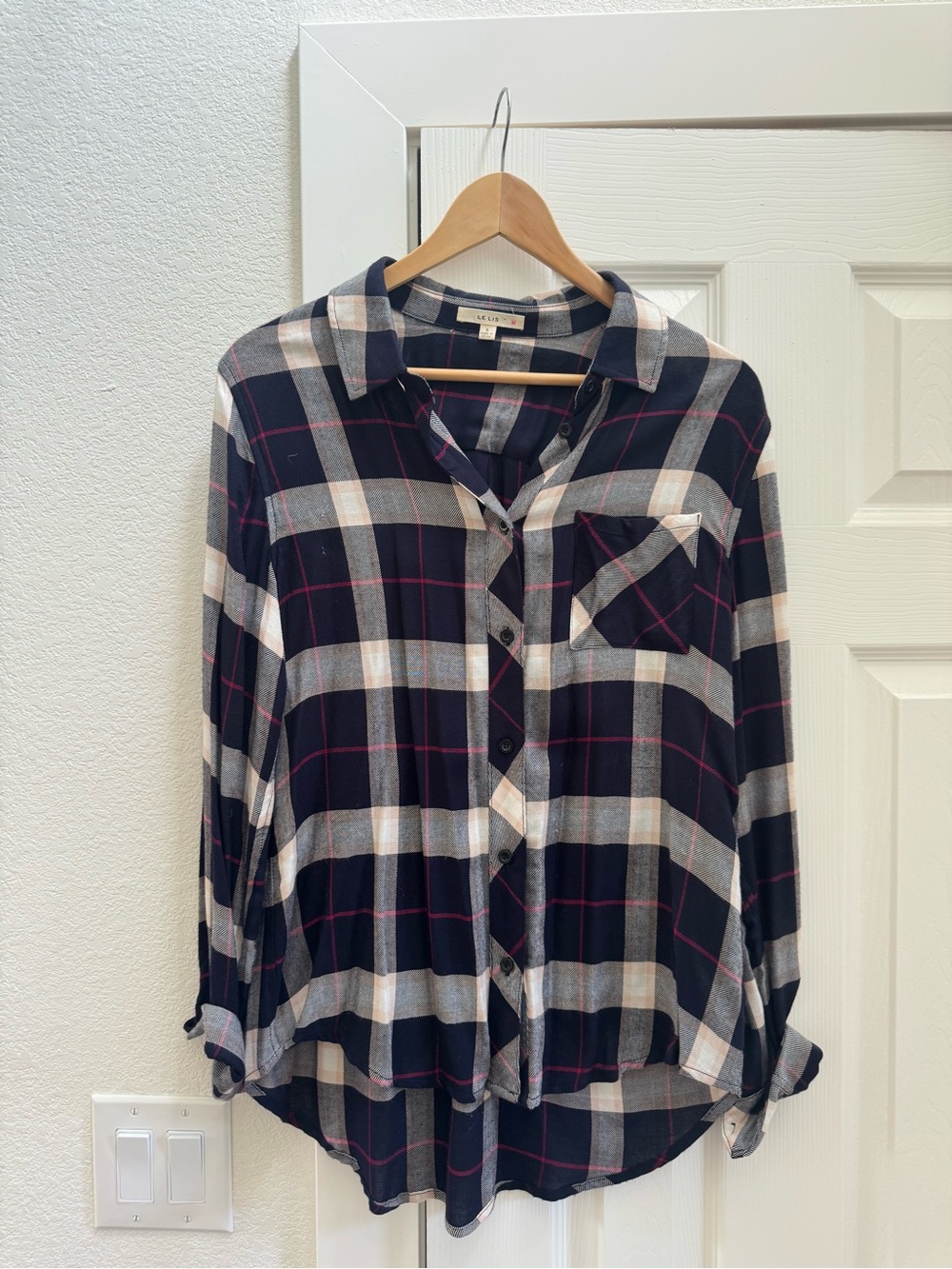 Le Lis Navy, Cream & Pink Plaid Button-Down Shirt
